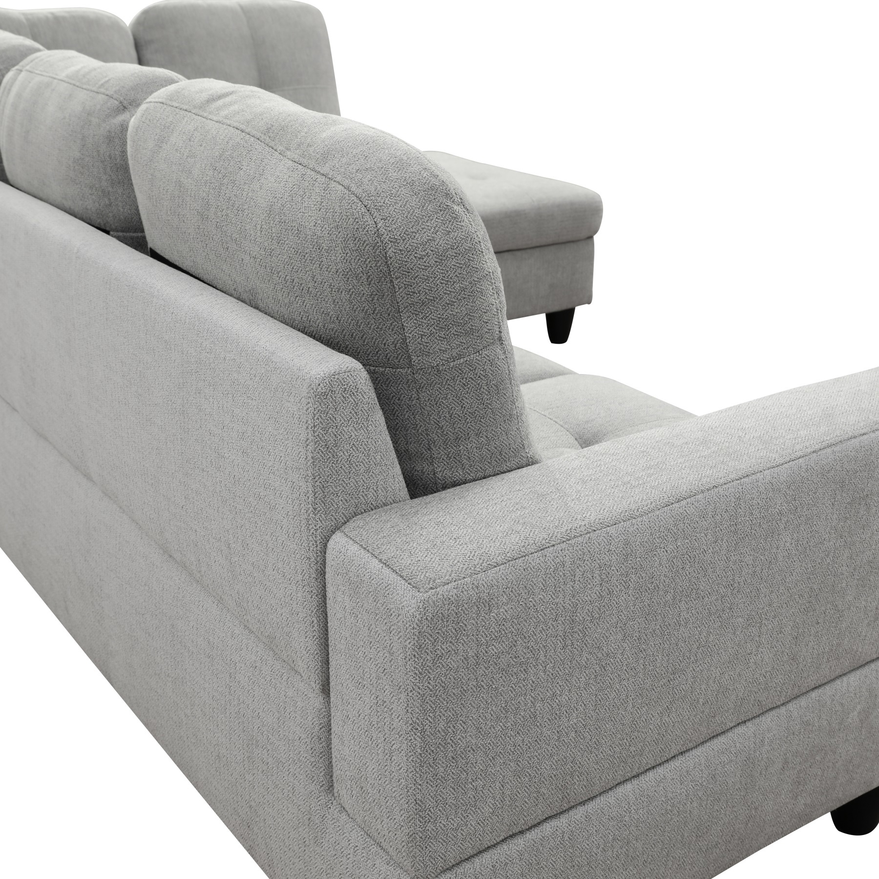 Hommoo 2-Piece Flannel Living Room Furniture Set, L-Shaped Sectional Couches and Sofa Set, Right Side, No Ottomans,Light Gray