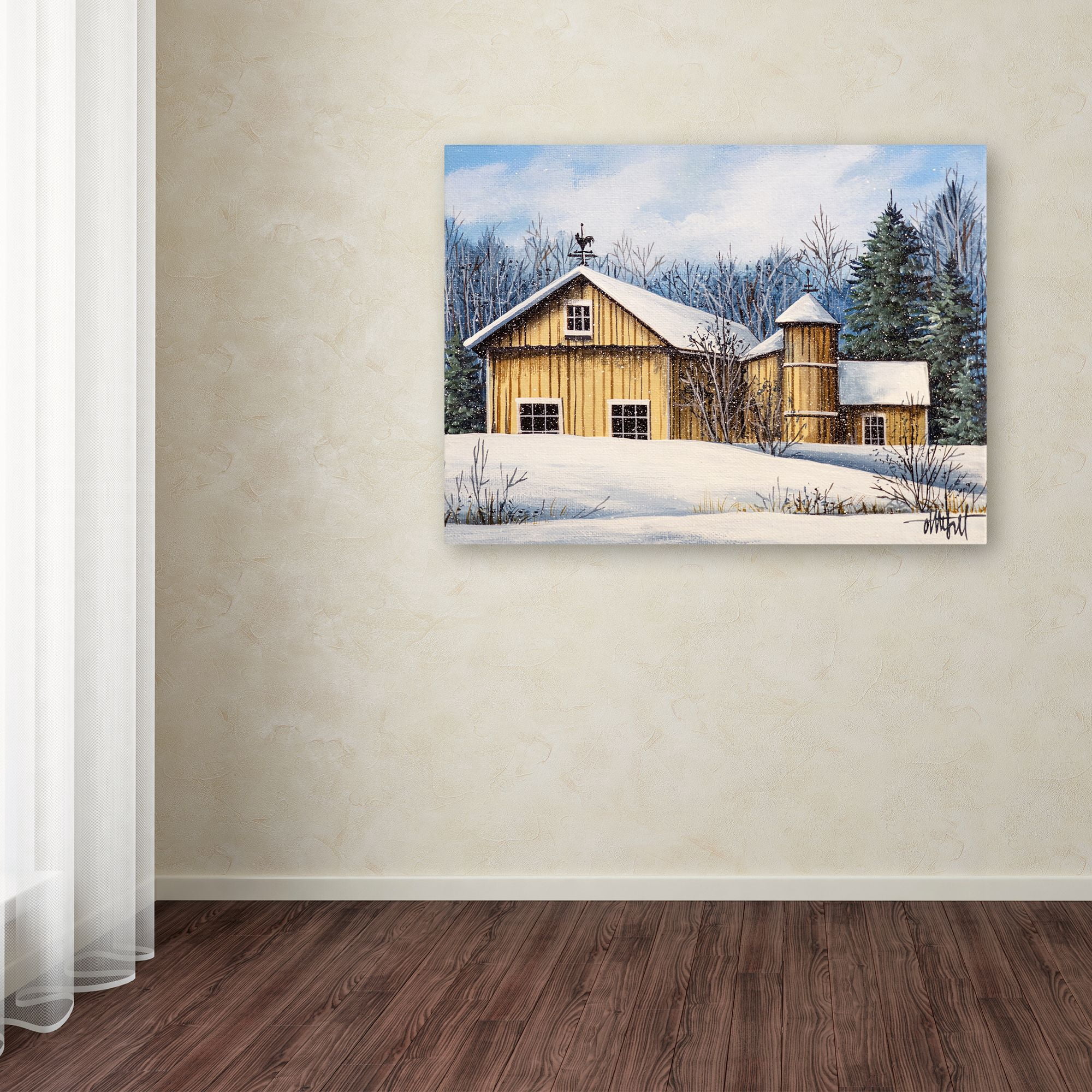 Trademark Fine Art 'Yellow Barn Winter sm' Canvas Art by Debbi Wetzel