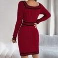 thumbnail image 3 of Oplxuo Women's Colorblock Square Neck Pullover Sweater Dress, Casual Long Sleeve Cable Knit Elegant Bodycon Mini Dresses, 3 of 3