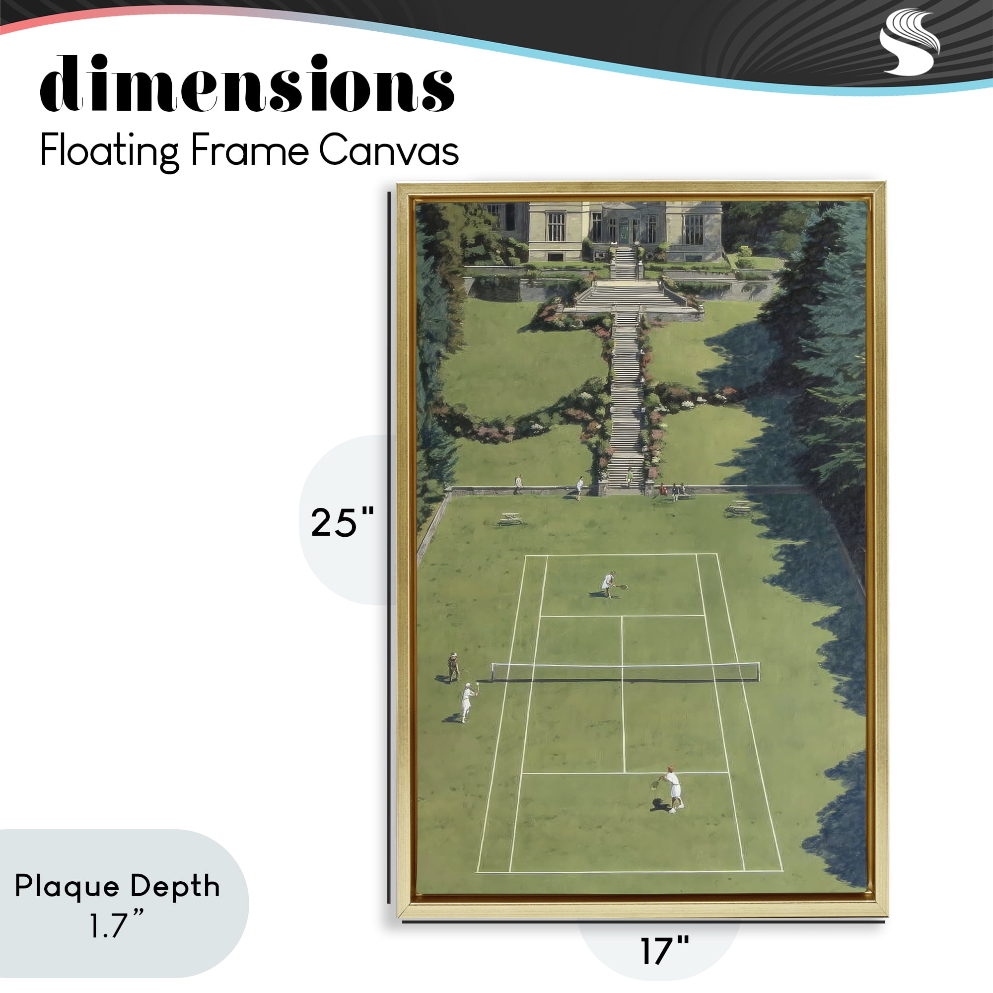 Stupell Industries Tennis Court at Mansion Gold Framed Floater Canvas Wall Art, design by Petal Prints Design