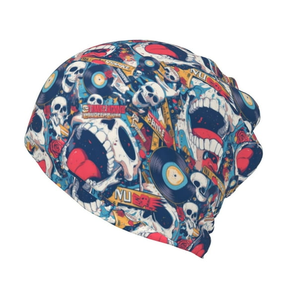Honeii cool rock Skull Print Winter Beanie Daily Hat - Thermal Polar Fleece Ski Running Hat Skull Cap for Men and Women,Beanie