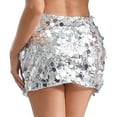 thumbnail image 4 of Kaerm Women's Glitter Sparkly Sequin Mini Skirt Stretchy Bodycon Hip Wrap Skirt Y2k Pencil Skirts Silver M, 4 of 7