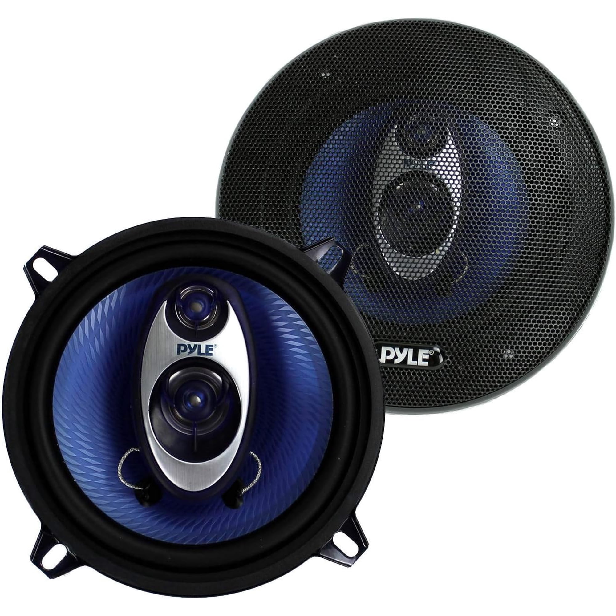 PYLE PL53BL - 5.25” Car Sound Speaker (Pair) - Upgraded Blue Poly Injection Cone 3-Way 200 Watt Peak w/Non-fatiguing Butyl Rubber Surround 100-20Khz Frequency Response 4 Ohm & 1" ASV Voice Coil