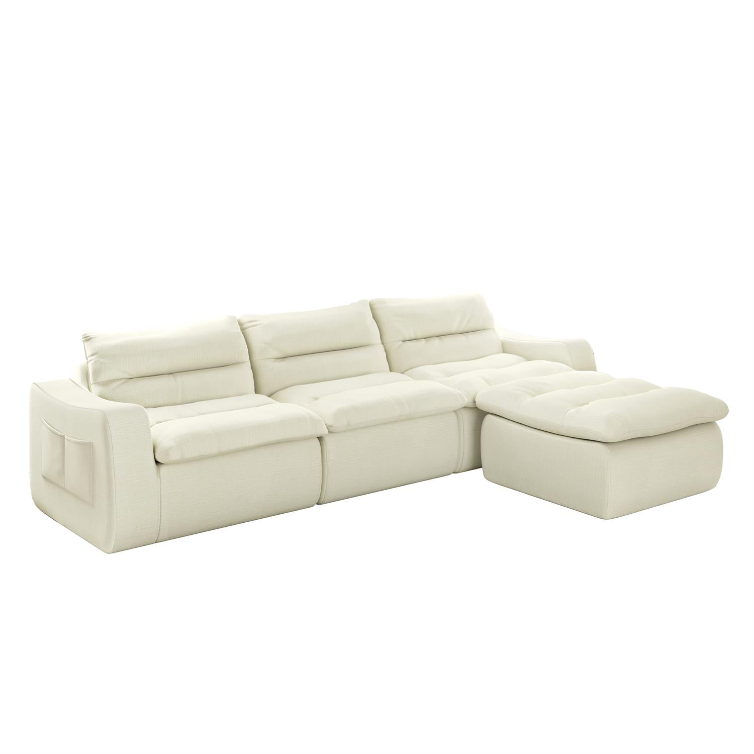 Demi Bonn 116" Modern L-Shaped Modular Sofa, Comfortable Beanbag Style, Stylish Lazy Couch for Living Rooms and Relaxation, Beige