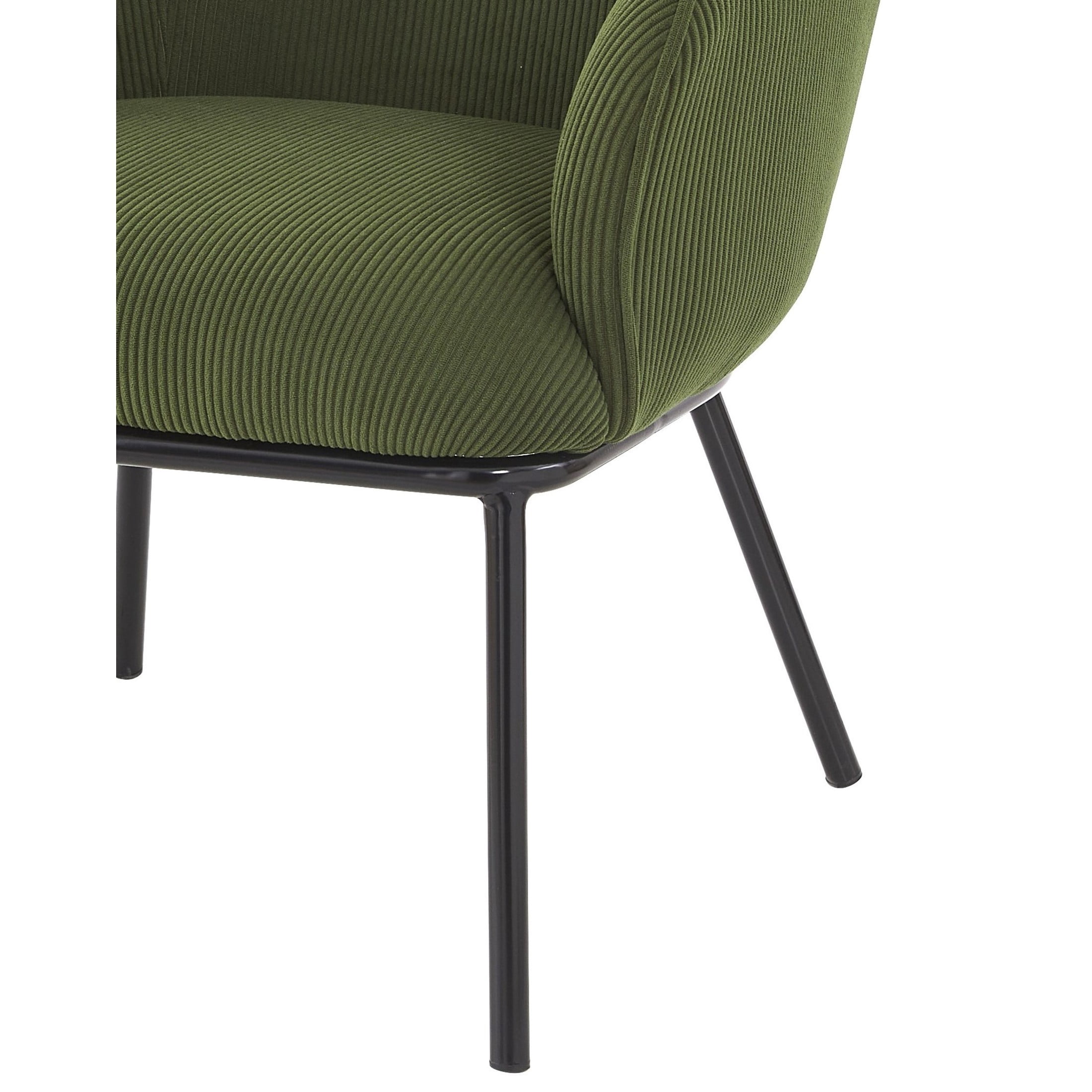 GDF Studio Mid-Century Modern Barrel Accent Chair with Corduroy Upholstery & Metal Legs, Green