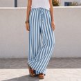 thumbnail image 7 of Stralyhd Palazzo Pants for Women Straight Leg Summer Striped Pants Casual Loose Lightweight Lounge Pants Drawstring Elastic Waist Trousers with Pockets Light Blue M, 7 of 7
