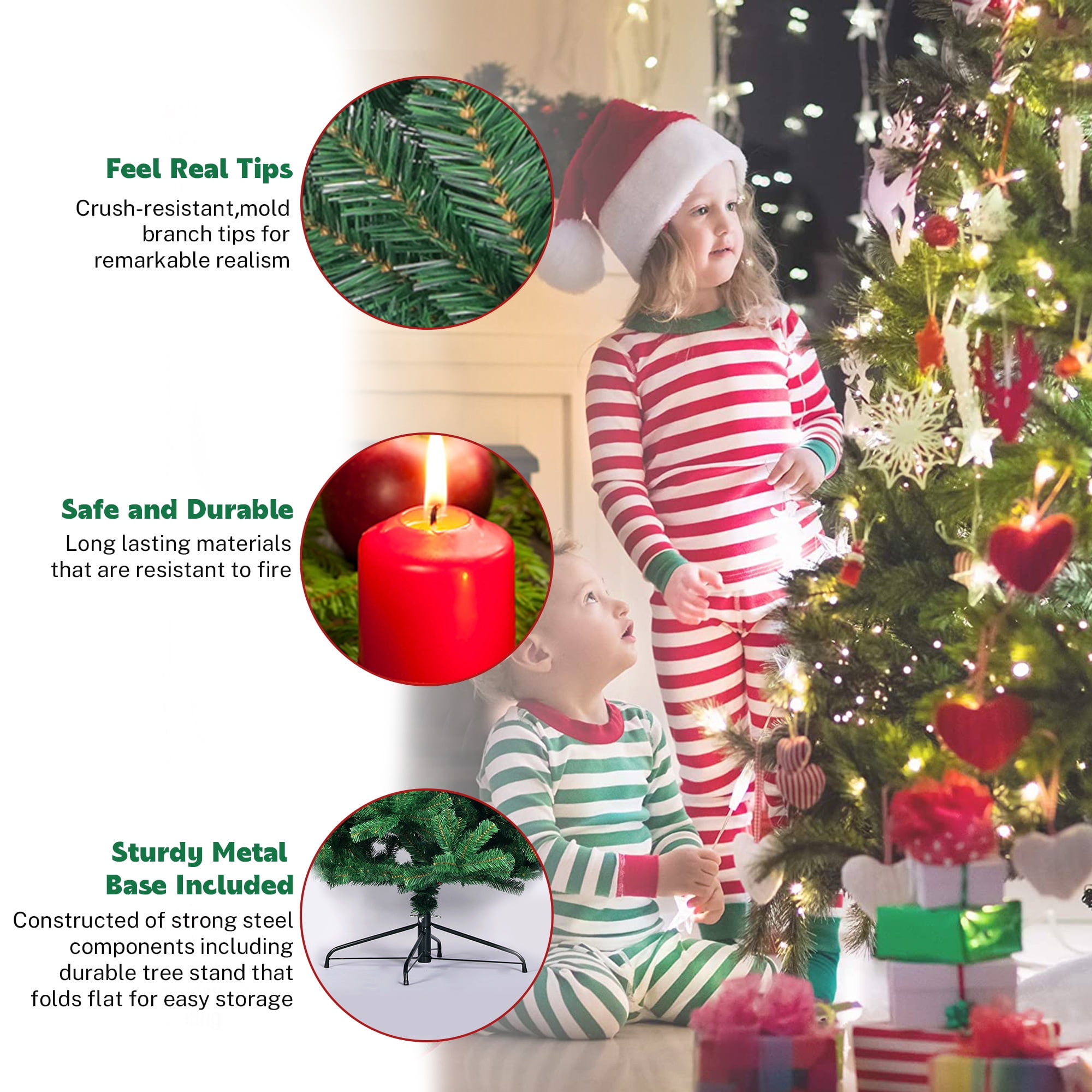 PAPROOS 7.5FT Christmas Trees, Artificial Christmas Tree with 1400 Super Lush Branch Tips, Xmas Tree with Sturdy Metal Base for Holiday Decor, Green