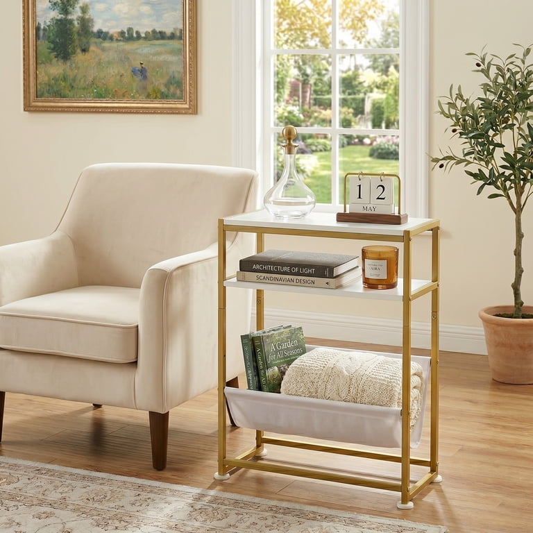 ZEXVIDA Narrow End Table with Magazine Holder, Gold photo 2