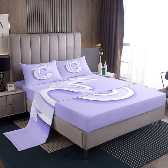 Erosebridal Initial C Letter Sheet Set Twin, Princess Bow Bedding Sets Twin Size, Purple Monogrammed Reversible Twin Sheet Sets, Microfiber Room Decor, 3pcs