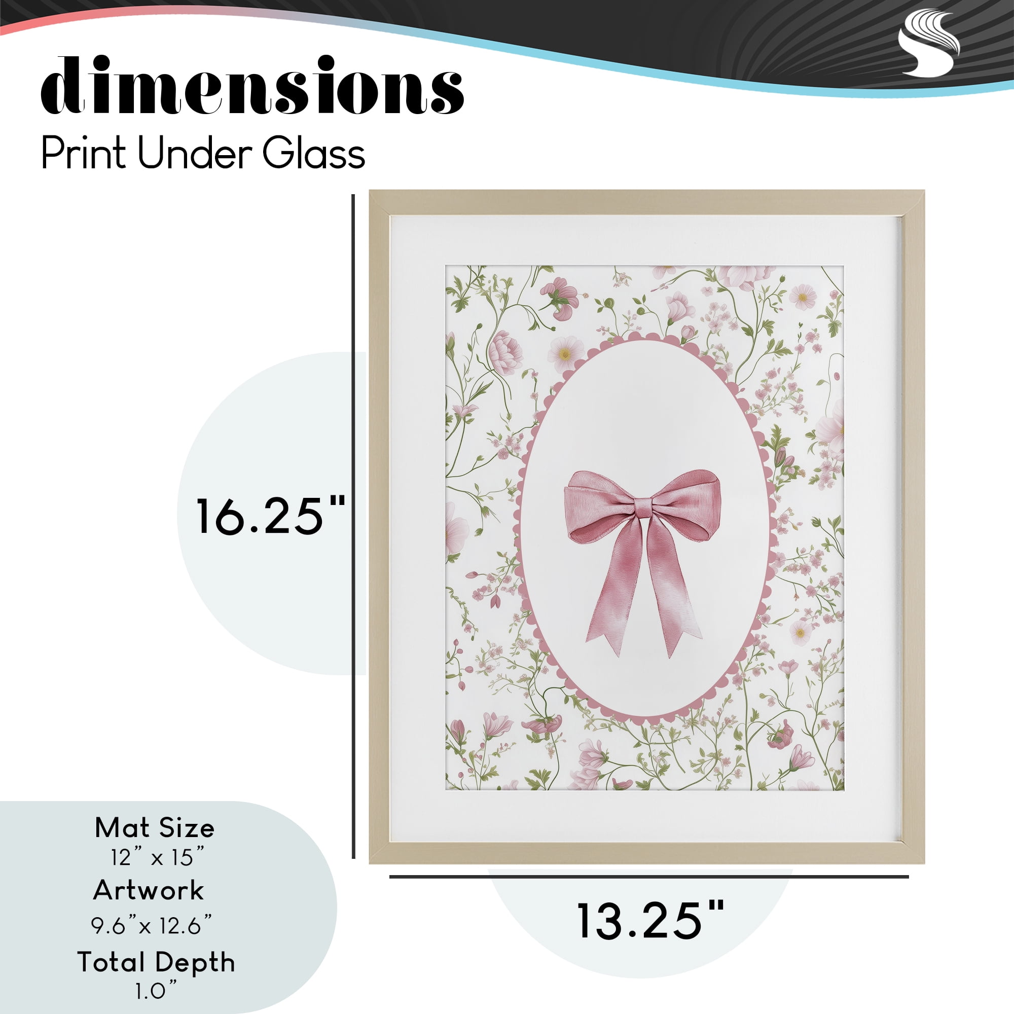 Delicate Florals & Bow Birch Framed Print Under Glass, design by Christine Simpson Art