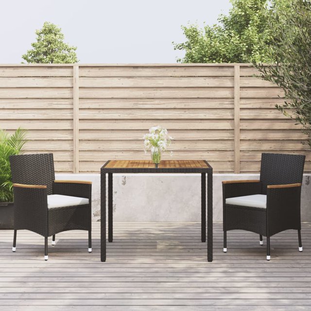vidaXL 3 Piece Garden Dining Set with Cushions Black Poly Rattan