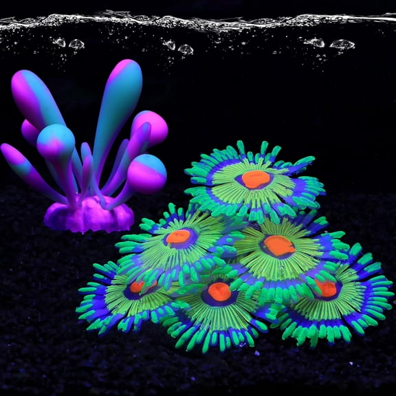 2pcs Glowing Effect Aquarium Fish Tank Decorations, Silicone Artificial Aquarium Plants Ornament Glow in The Dark, Small Fish Tank Decor Accessories for Aquarium Landscaping