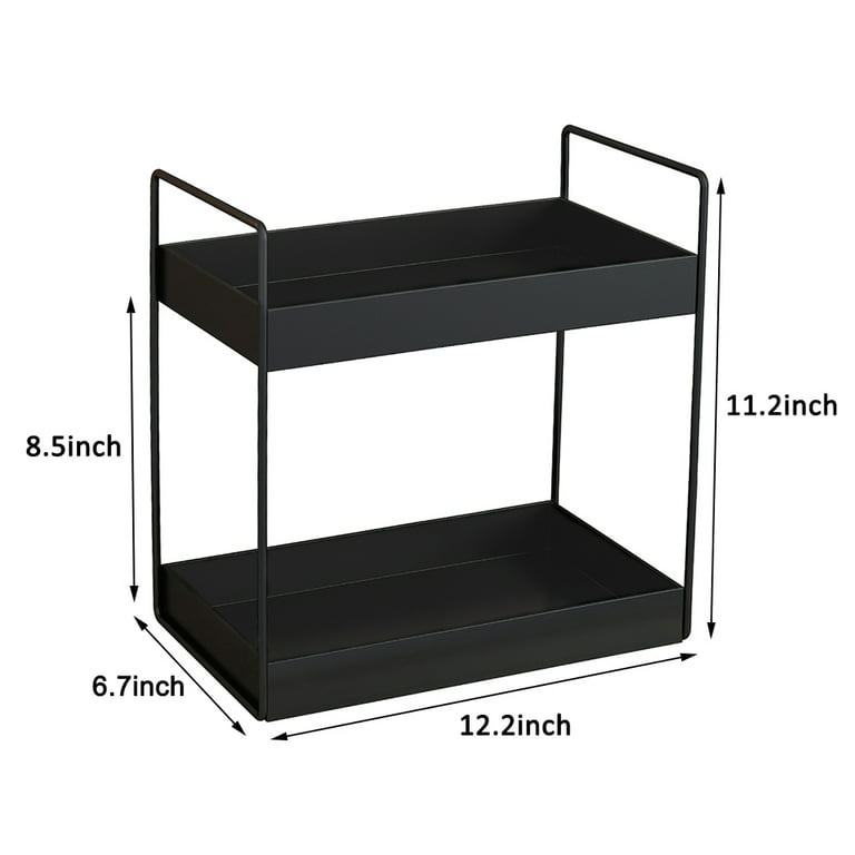 KINGBERWI 2-Tier Bathroom Countertop Organizer Cosmetic Storage Shelf Kitchen Spice Rack Black, Size: Large