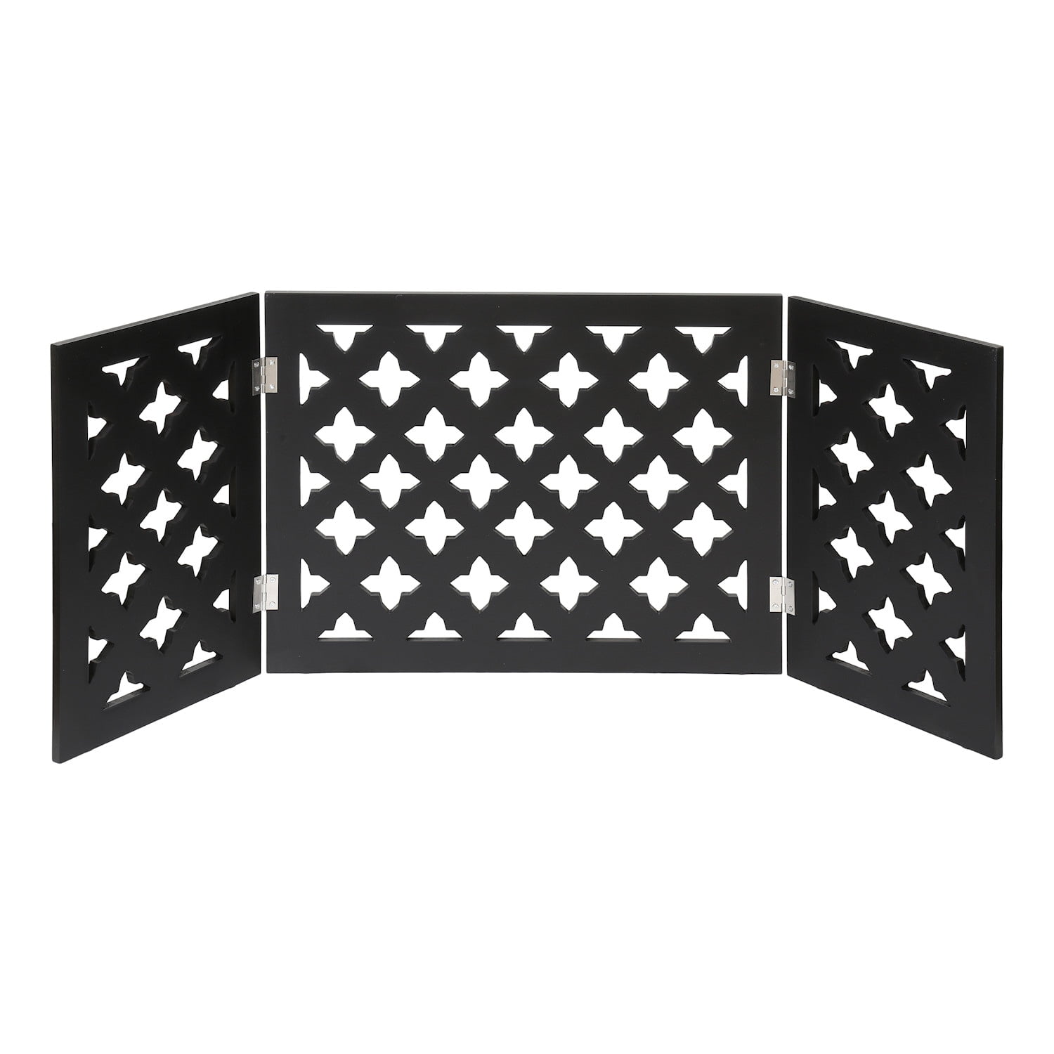 24-48 Inches Wide x 19 Inches Tall Decorative Black Tri Fold Dog Fence for Doorways Stairs Indoor/Outdoor Pet Barrier Etna 3-Panel Diamond Design Wood Pet Gate 