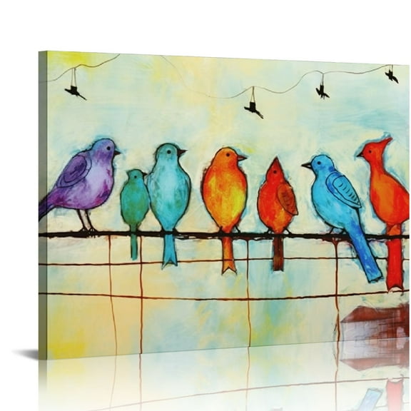 COMIO Loomarte Bird Pictures Wall Decor Five Singing Birds Painting Canvas Print Artwork Abstract Painting Walls Art for Home Bathroom Bedroom Kitchen Living Room
