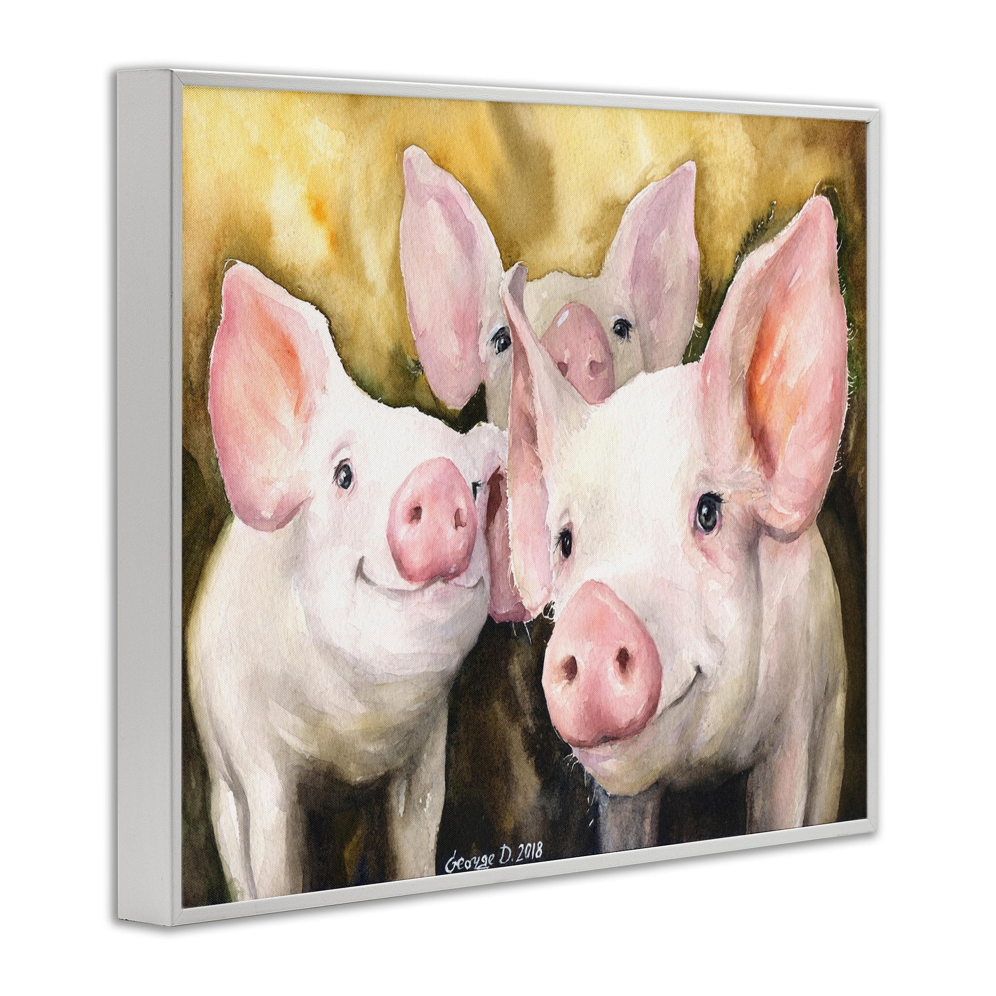 Stupell Industries Baby Pigs Animal Yellow Watercolor Painting, 24 x 30,Design by George Dyachenko