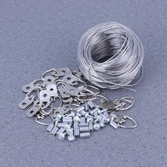 LOLIPPYY 20Sets Picture Hanging Wire Set with Corrosion Resistant Steel Cable and Frame Hooks in Silver