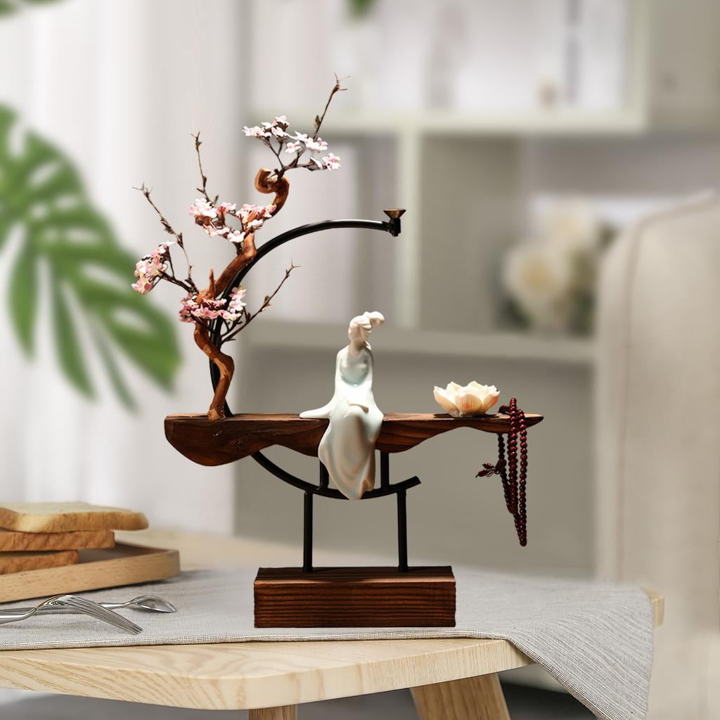 WLPZXP Chinese Style Zen Incense Ceramic Backflow Incense Burner Creative Home Decor Incense Holder Censer Living Room Office Ornament White Lady