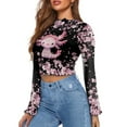 thumbnail image 2 of SCRAWLGOD Pink Axolotl Bell Sleeve Tops for Women Size M Cherry Blossom Lettuce Trim Shirt for Going Out Travel Cropped Long Sleeve Slim Tops Ladies Mock Neck Blouse, 2 of 7