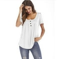 thumbnail image 2 of ALLLIST Trendy Tops for Women 2024 White Button Short Sleeve Scoop Neck Solid T-Shirts Blouses for Women M, 2 of 4
