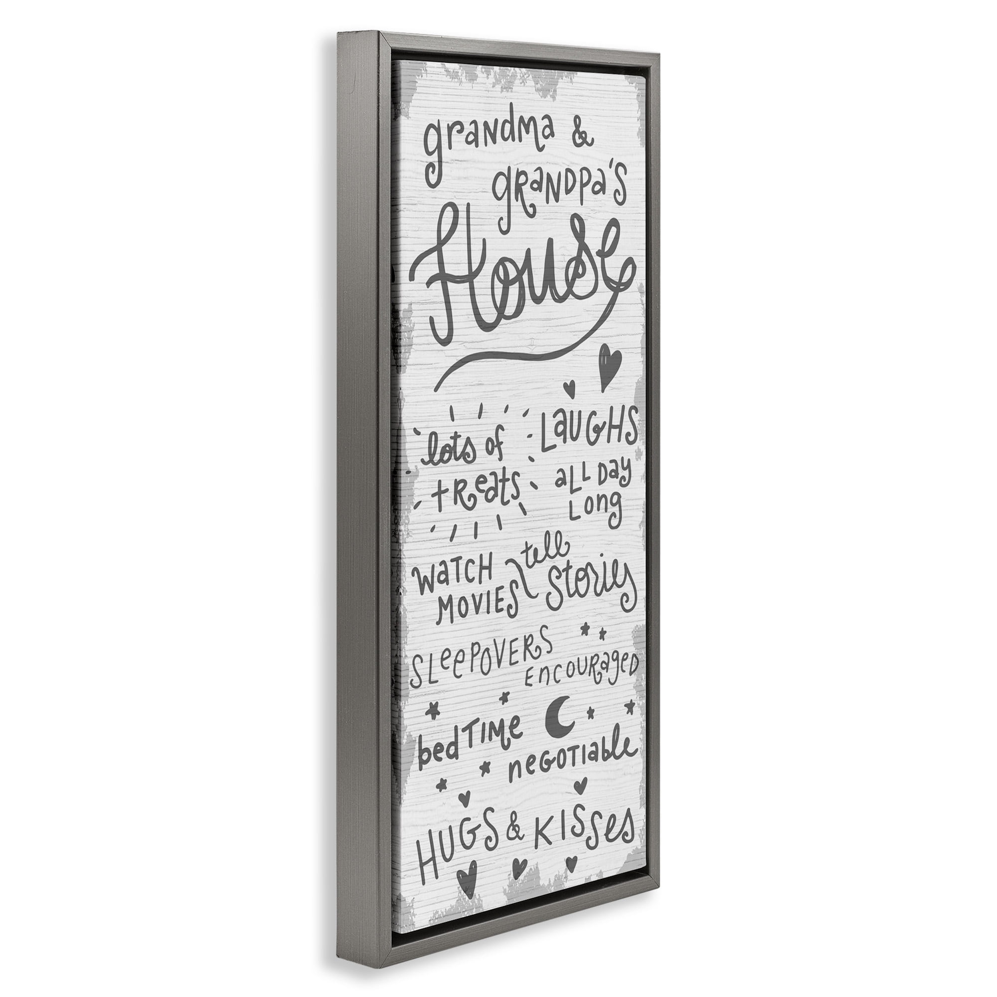 Stupell Industries Grandparents House Fun Family Inspirational Painting Gray Floater Framed Canvas Art Print Wall Art, 11 x 25