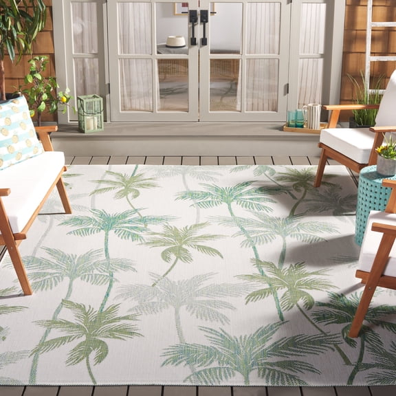 SAFAVIEH Courtyard Jaden Botanical Indoor/Outdoor Area Rug, Ivory/Green, 9' x 12'