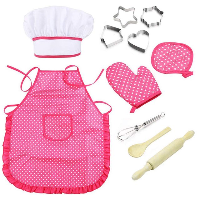 Wdftyju 11 Uds. Conjunto de Chef para niños, disfraz de cocinero, delantal, sombrero de Chef, juguetes para juego de rol de cocina para niños Wdftyju 3nt4kb8tm6pp3xy3