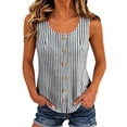 thumbnail image 2 of Vivianyo HD Women's Striped Button Decor Scoop Neck Sleeveless Tank Top, Casual Summer Vest, Women's Black, Sizes S-2XL, 2 of 7