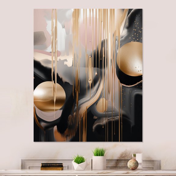 Designart "Marble Expression Gold and Black II" Abstract Marble Metal Art Living Room