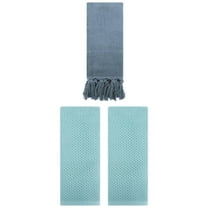 Unique Bargains 3 Pack Cotton Soft Absorbent Tassels and Waffle Hand Towel Blue/Light Blue 14" x 30"/13" x 30"