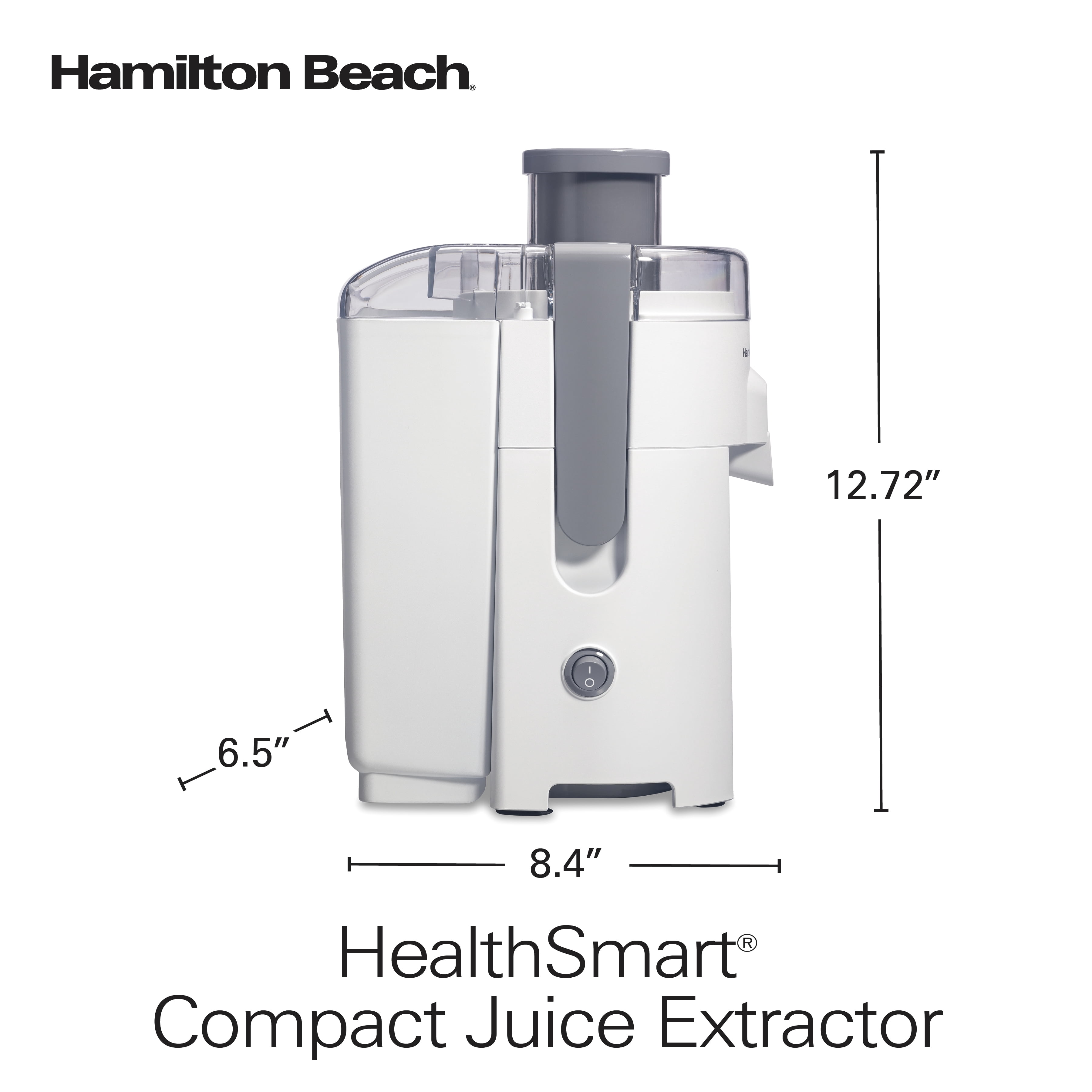 Hamilton Beach HealthSmart Compact Juice Extractor, Large 2.4" Feed Chute, White, 67501