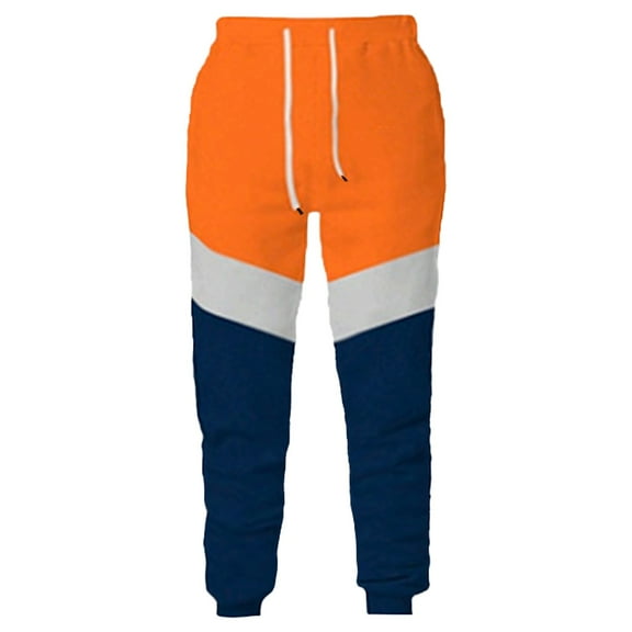 WAVSUF Sports Straight Leg Sweat pants Mens Drawstring Elasticity Sweatpants Fashionable Motion Casual Long Pants Orange Size 2XL
