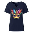 thumbnail image 5 of Ounisa Women Mardi Gras Sweatshirts Carnival Sweatshirt Funny Mask Graphic Short Sleeve Shirt Fat Tuesday Pullover Top, 5 of 6