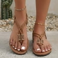 thumbnail image 5 of YgkuHd Women's Casual Bohemian Flat Sandals Thong Style Crisscross Woven Straps Openwork Metal Buckle Brown,5.5, 5 of 8