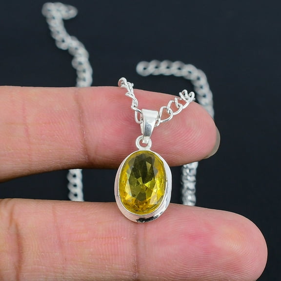 Yellow Citrine 10x14 Pendant – Handcrafted 925 Sterling Silver, Fine Polished, Modern S-Lock Chain, Wedding & Bridal Gift