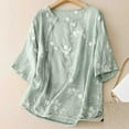 thumbnail image 2 of miqiqism Juniors Trendy Embroidered Blouses Comfy Basic Pure Color Tops Teen Girls Round Neck Pullover Shirts Lady Casual 3/4 Sleeves Curved Hem Clothing,GreenLarge, 2 of 6