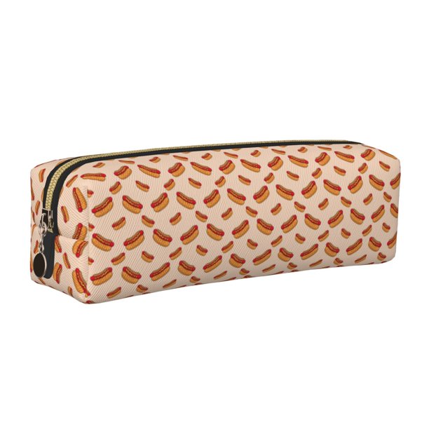 Balery Hot Dog 2 Estuche de Lápices de Cuero Impreso, Estuche para Suministros de Arte, Estuche de Lápices con Cremallera, Estuche de Almacenamiento de Papelería