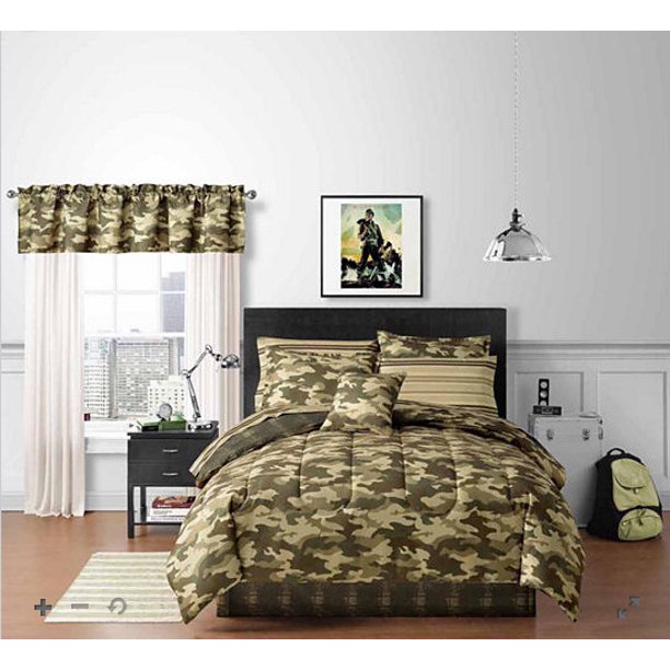 Green Camouflage Camo Boys Queen Comforter Set (8 Piece Bed In A Bag