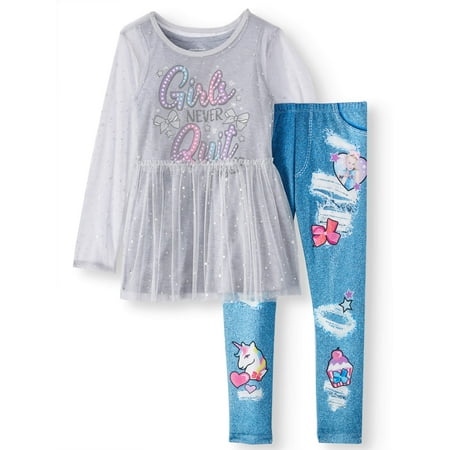 Sheer Overlay, Tank Top, and Legging, 3-Piece Outfit Set (Little Girls & Big Girls)