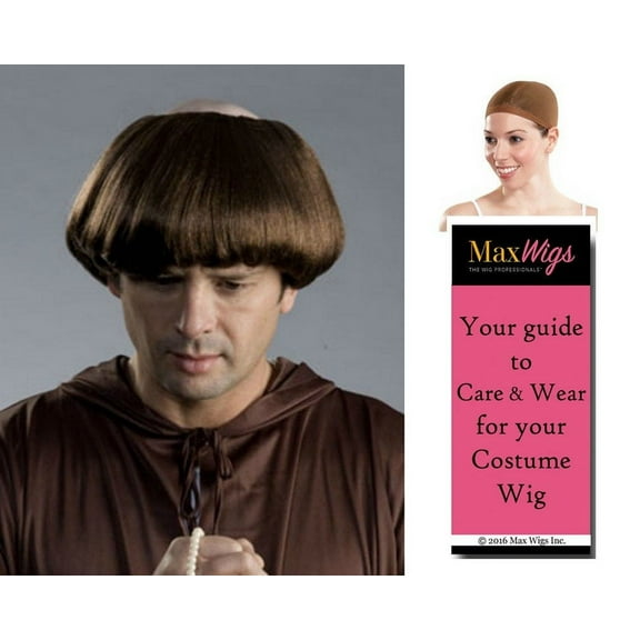 Monk Friar Tuck color BROWN - Enigma Wigs Spanish Religious Coth Bald Top Inquisition Bundle w/Cap, MaxWigs Costume Wig Care Guide