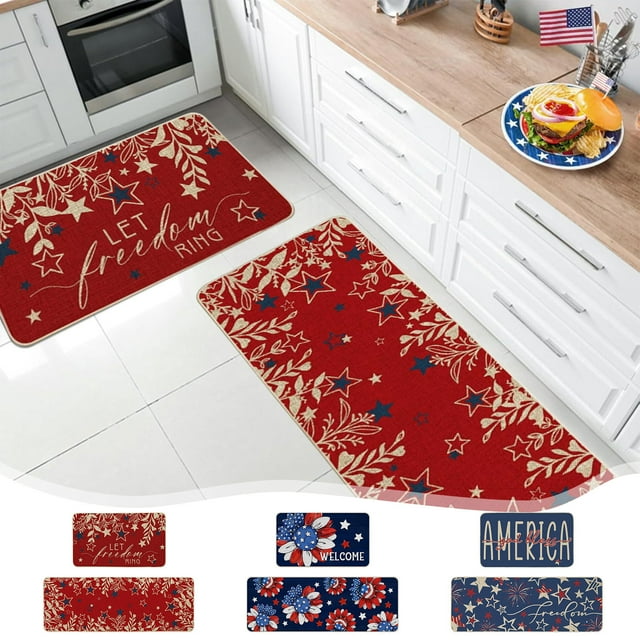 El Tapiz de Cocina Antideslizantes Decorativos Del Día de La Independencia, Juego de Tapetes de Varios Tamaños, Poliéster de Fácil Limpieza, Ideal para de Entrada de La Cocina, con Toque Festivo.