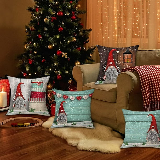 Geecy Christmas Gnome Pillow Covers 18 X 18 Set Of 4 Christmas Decorations Swedish Tomte Throw Pillow Case For Indoor Home Office Couch Bedroom