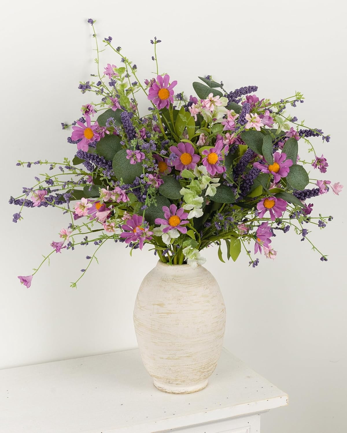 6 Pcs 20" Artificial Plants Daisy Flowers Branches for Vase Faux Silk Spring Greenery Stems with Eucalyptus Berry Wildflower Wedding Centerpiece Home Decor Indoor