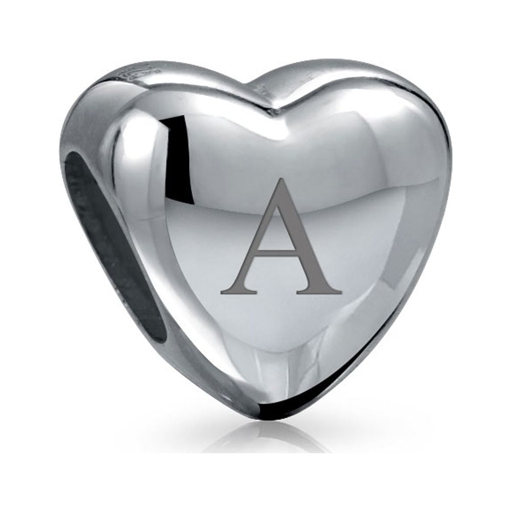 Charme Cœur Perle Avec Initiale A-Z - Argent Sterling 925 Oxydé - Pour Bracelet à Perles Européen (6mm)