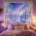 thumbnail image 2 of Aurora Winter Valley Beneath a Crescent Moon, Dreamy Fantasy for Nature Lovers, Northern Lights Decor, Christmas Gift, Tapestry Wall Hanging for Bedroom and Living Room, 2 of 7