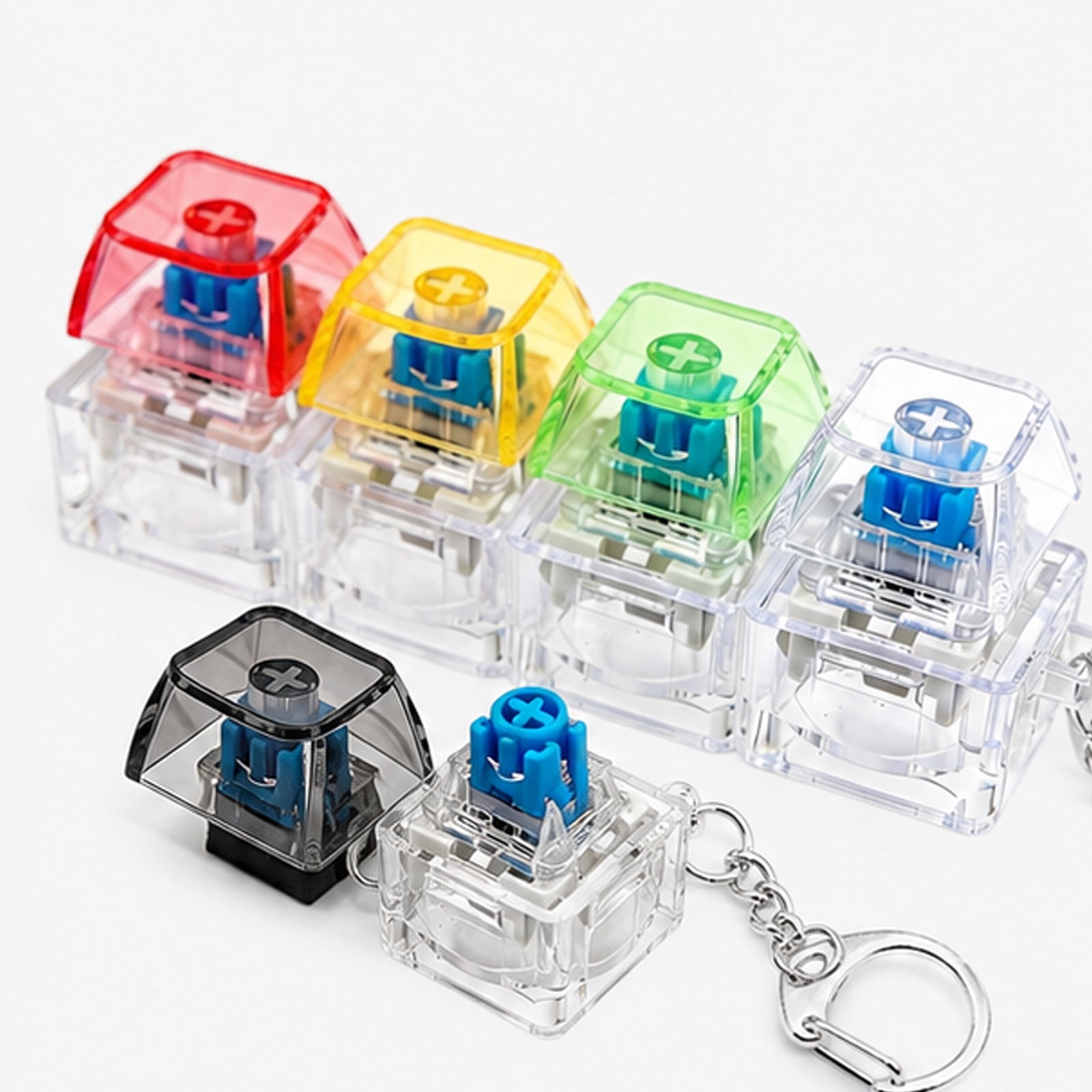 Keyboard Key Clicker Toy Mini LED Fidget Keychain for Everyday Stress Relief 2 Pieces Random ColorTransparent Keyboard Chain- 2 pcs
