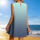 thumbnail image 3 of Vestido Corto para Mujeres Verano Moda Casual Impreso Lado Plisado Cuello Redondo sin Mangas, 3 of 7