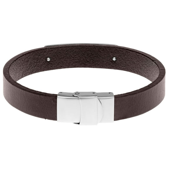 Stainless Steel Bracelet with Brown Leather