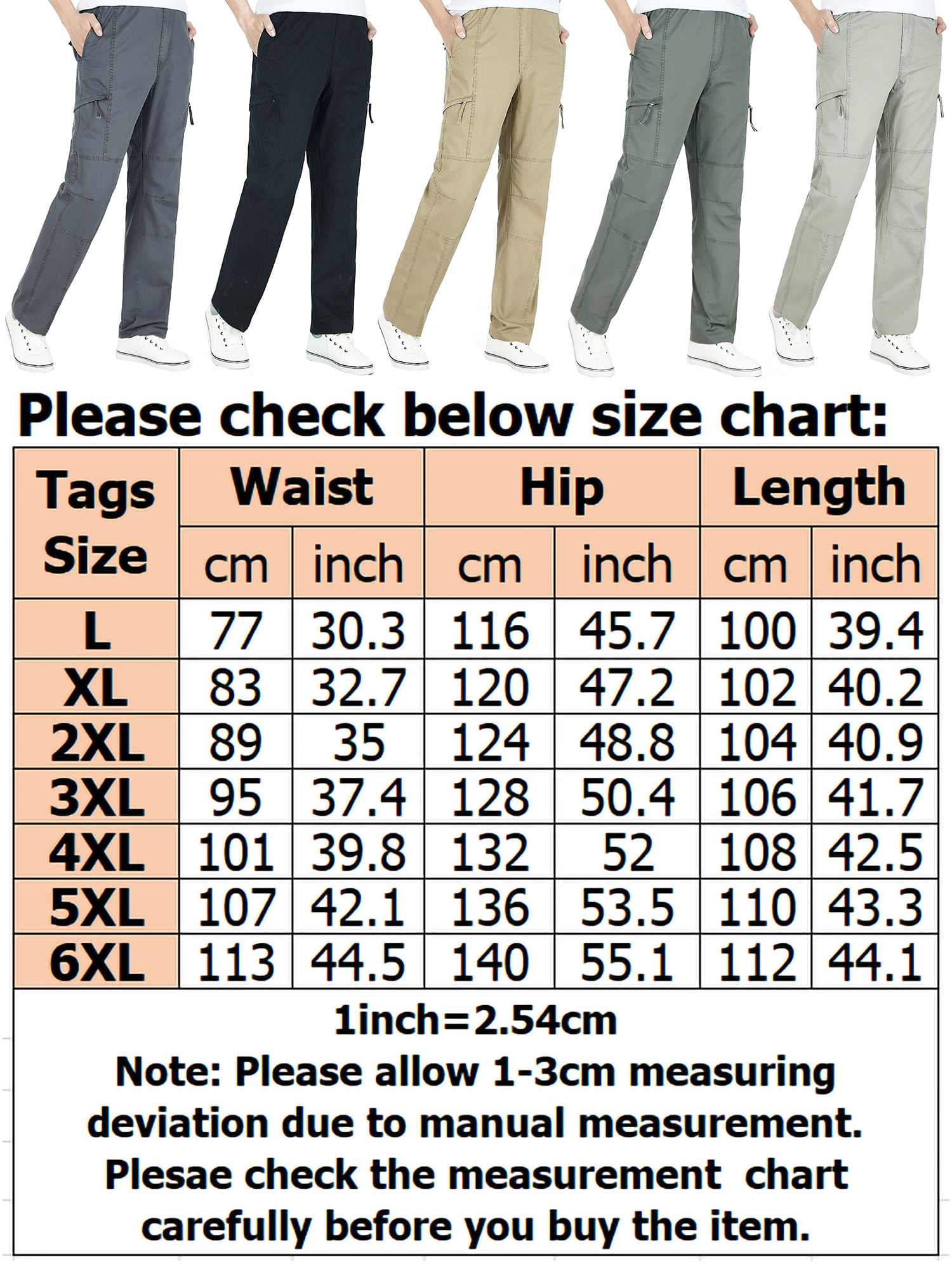 YUNY Men Leisure Long Multi-Pocket Slim Fit Work Wear Fit Cargo Pants Black 29