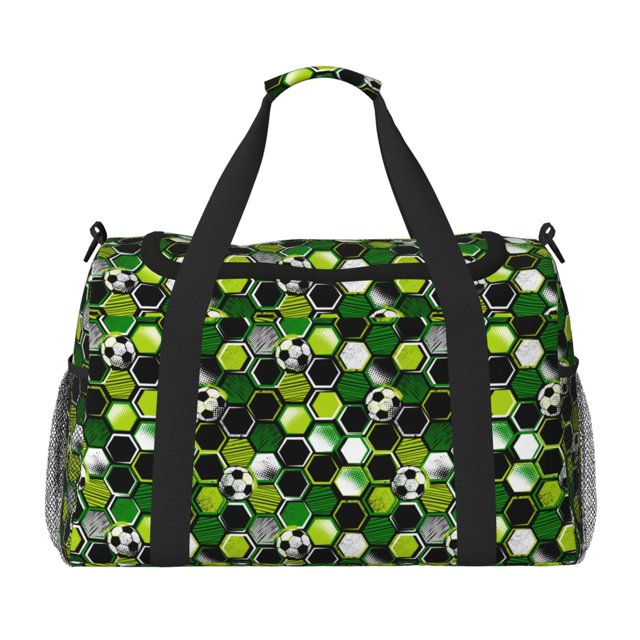 Xecao Soccer1 Pattern Lightweight Crossbody Weekender Bag Mesh Side Pockets Padded Handles Sports Outdoor Gear Organizer